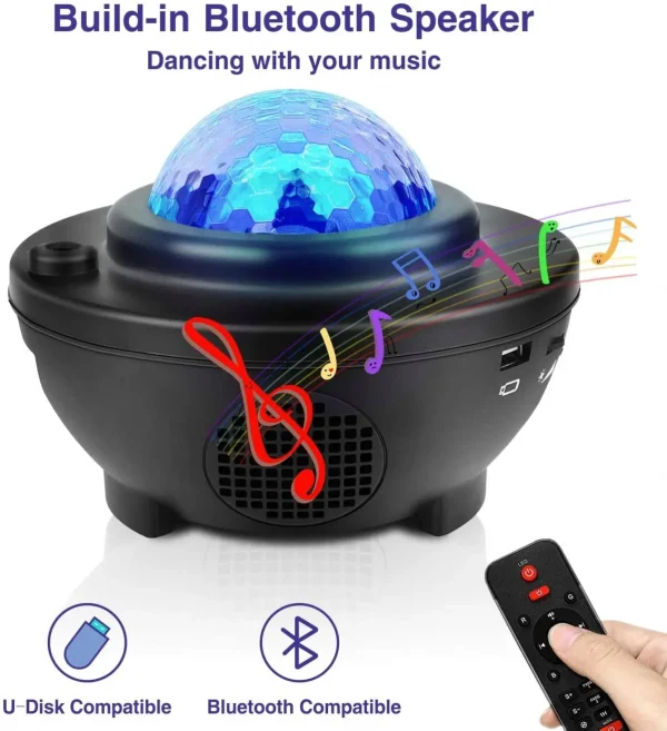 Galaxy & Ocean Wave LED Projector Night Light with Bluetooth Speaker – Star & Sky Aurora Lamp
