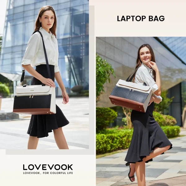 LOVEVOOK Waterproof PU Leather Laptop Tote Bag – USB Briefcase with Clutch Gift Set
